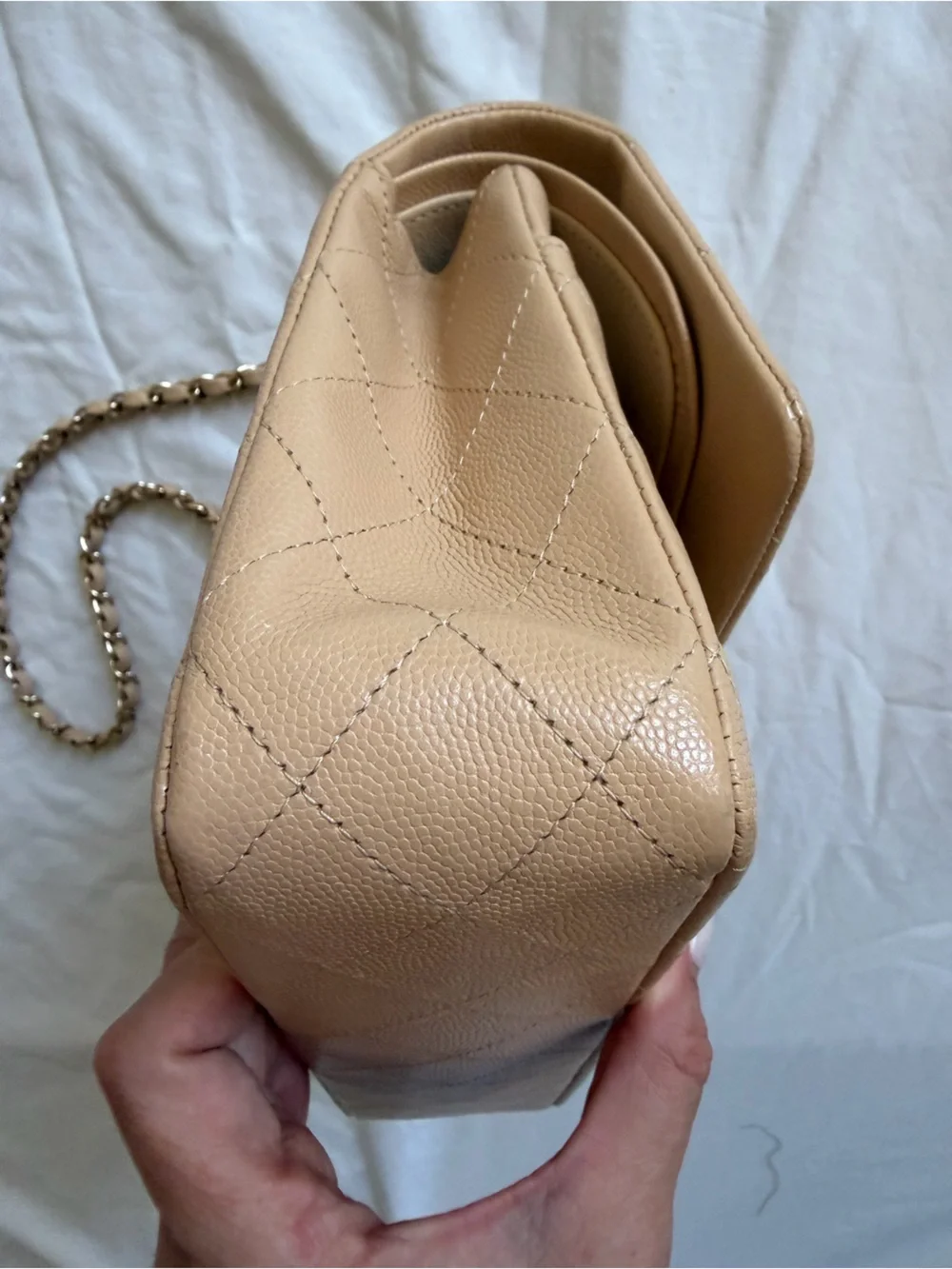 CHANEL Beige Quilted Medium Double Flap Bag with Gold Hardware